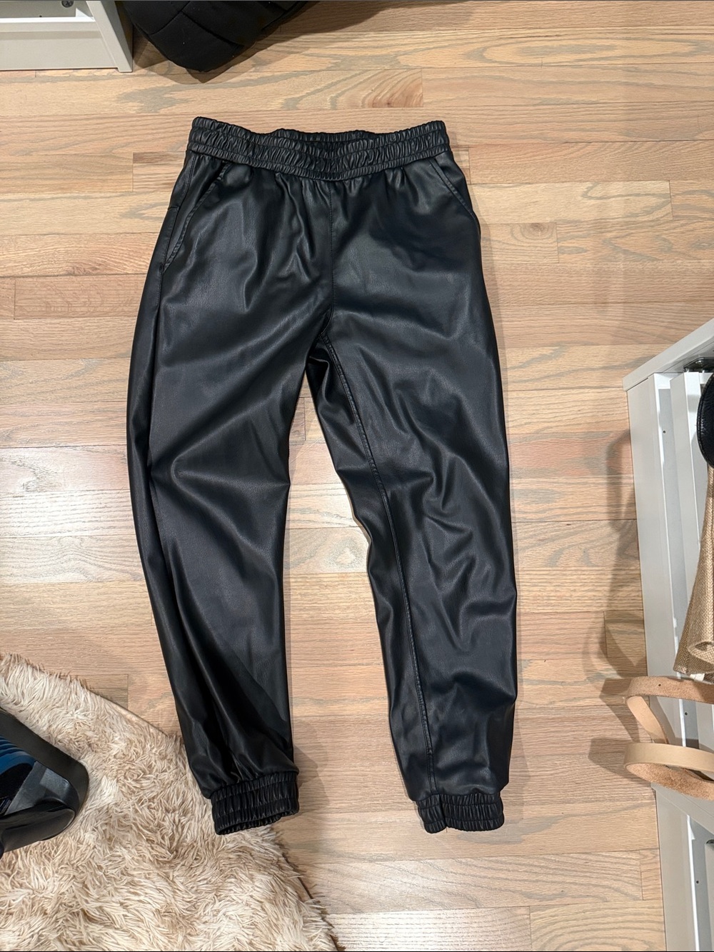 Women’s Black Faux Leather Jogger Pants